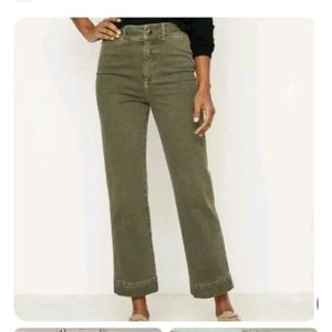 Ladies 12/31 Made & Loved Loft Olive Green Denim High Waist Slim Wide Leg Jeans
